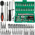 46-Pc 1/4" Ratchet Socket Set | Metric Hex Bit Tool Kit Ratchet Socket Set QXL 10 green 1