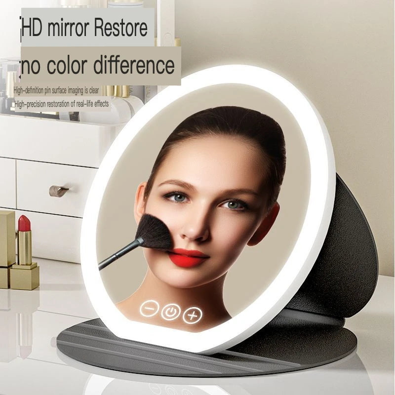 LED Makeup Mirror Foldable Round Leather Case | Rechargeable LED Makeup Mirror QXL