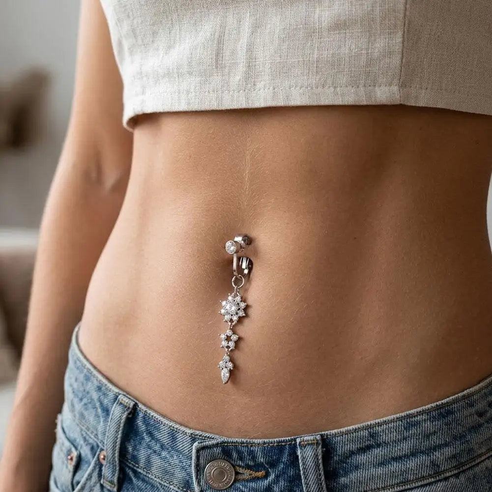 Clip-On Crystal Dangle Belly Button Ring | No Piercing Needed Clip-On Navel Ring QXL