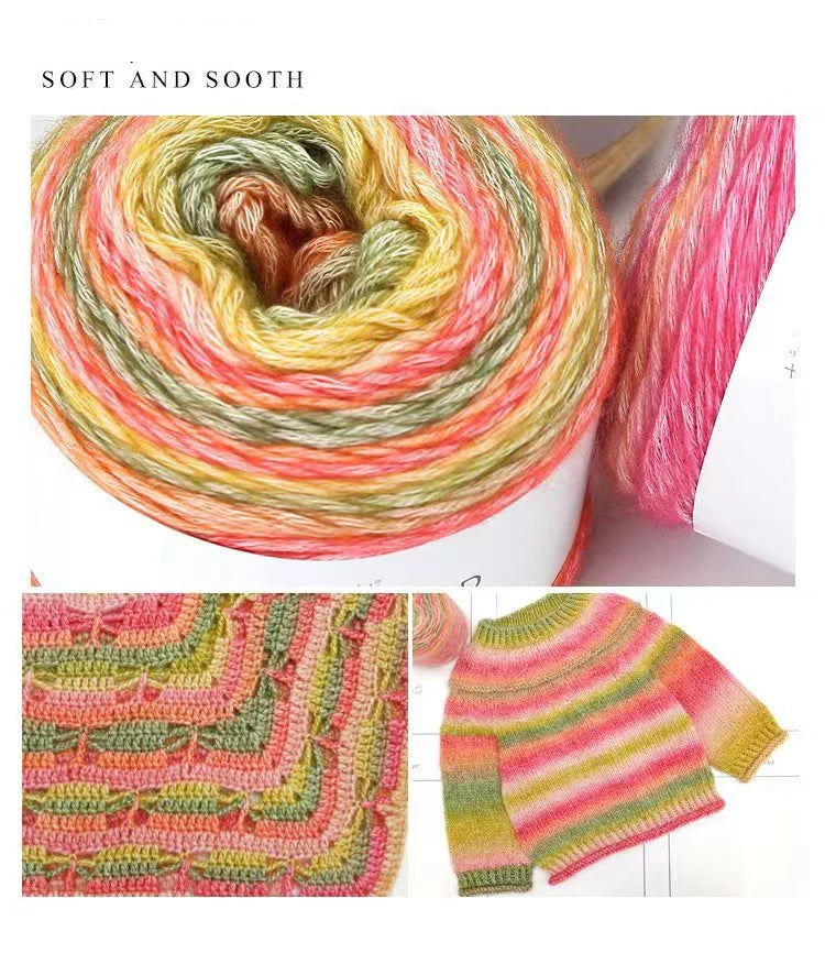2-Pack Gradient Rainbow Cake Yarn | Soft Polyester Crochet Yarn Craft Knitting Yarn QXL