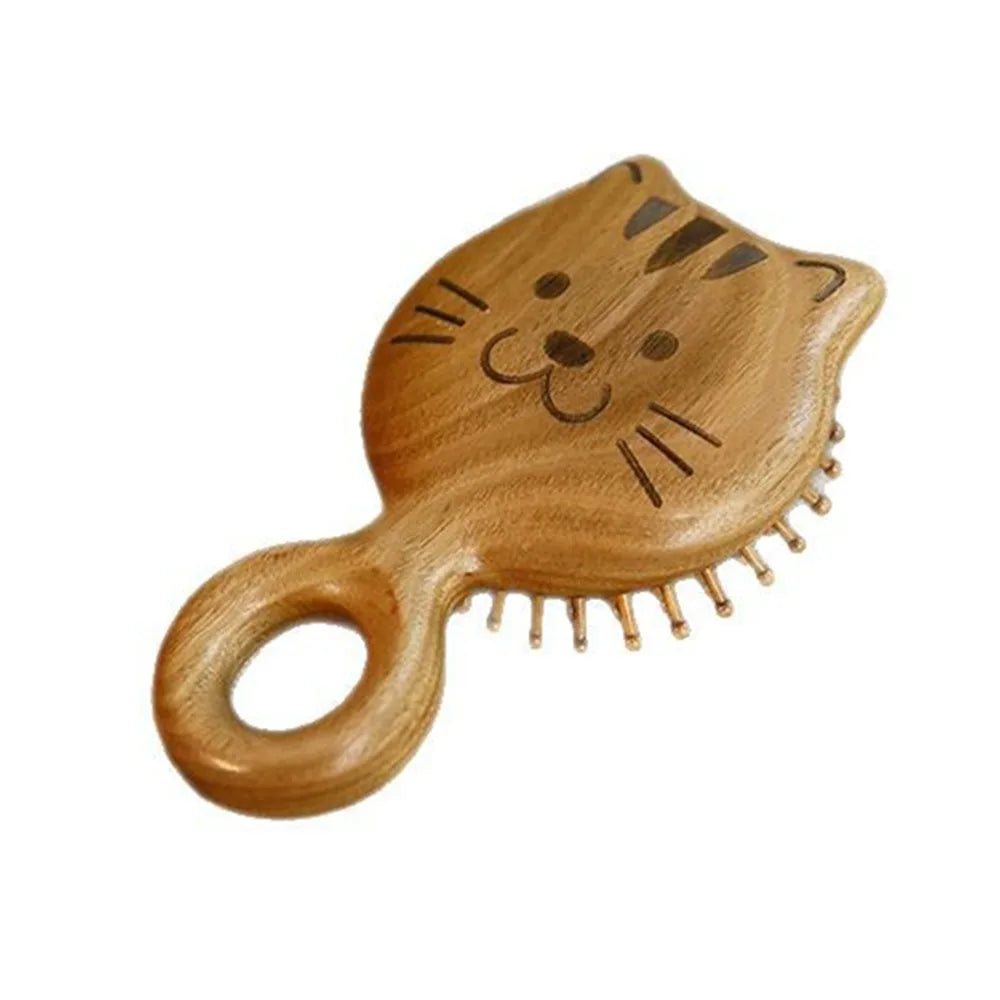 Sandalwood Cat-Shaped Cushion Comb | Anti-Static Wooden Wooden Hair Comb QXL Cat