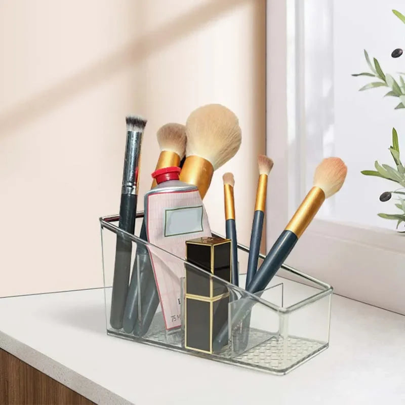 4-Grid Clear Acrylic Makeup Brush Holder for Vanity