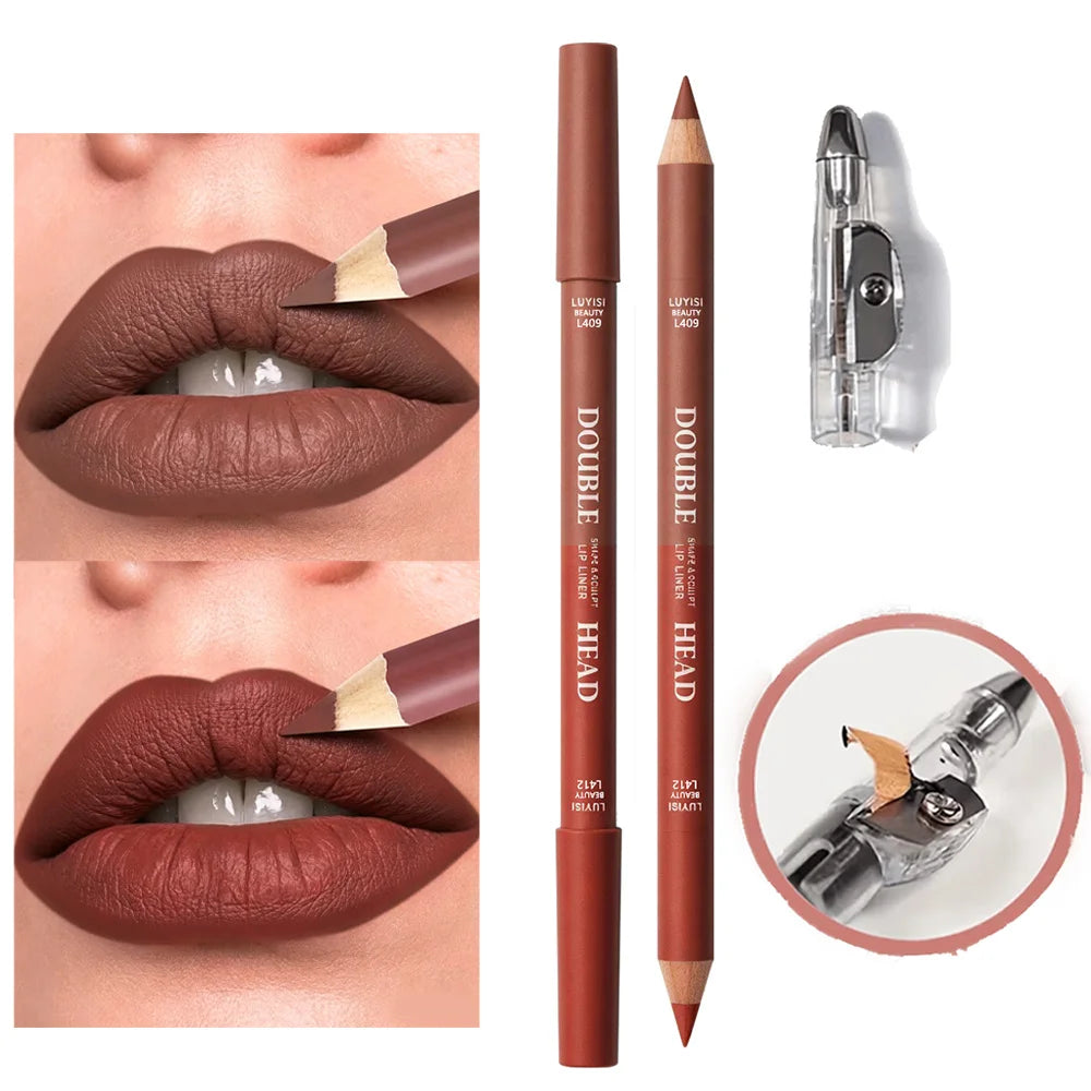 Matte Double-Ended Lip Liner + Sharpener | Waterproof Lip Liner Pencil QXL