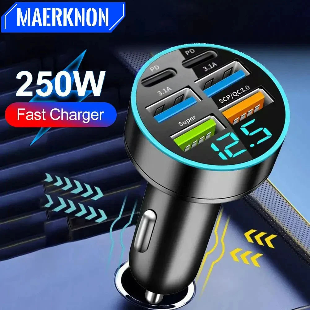 6-Port 120W USB Car Charger | PD QC3.0 Fast Charging Car Charger QXL