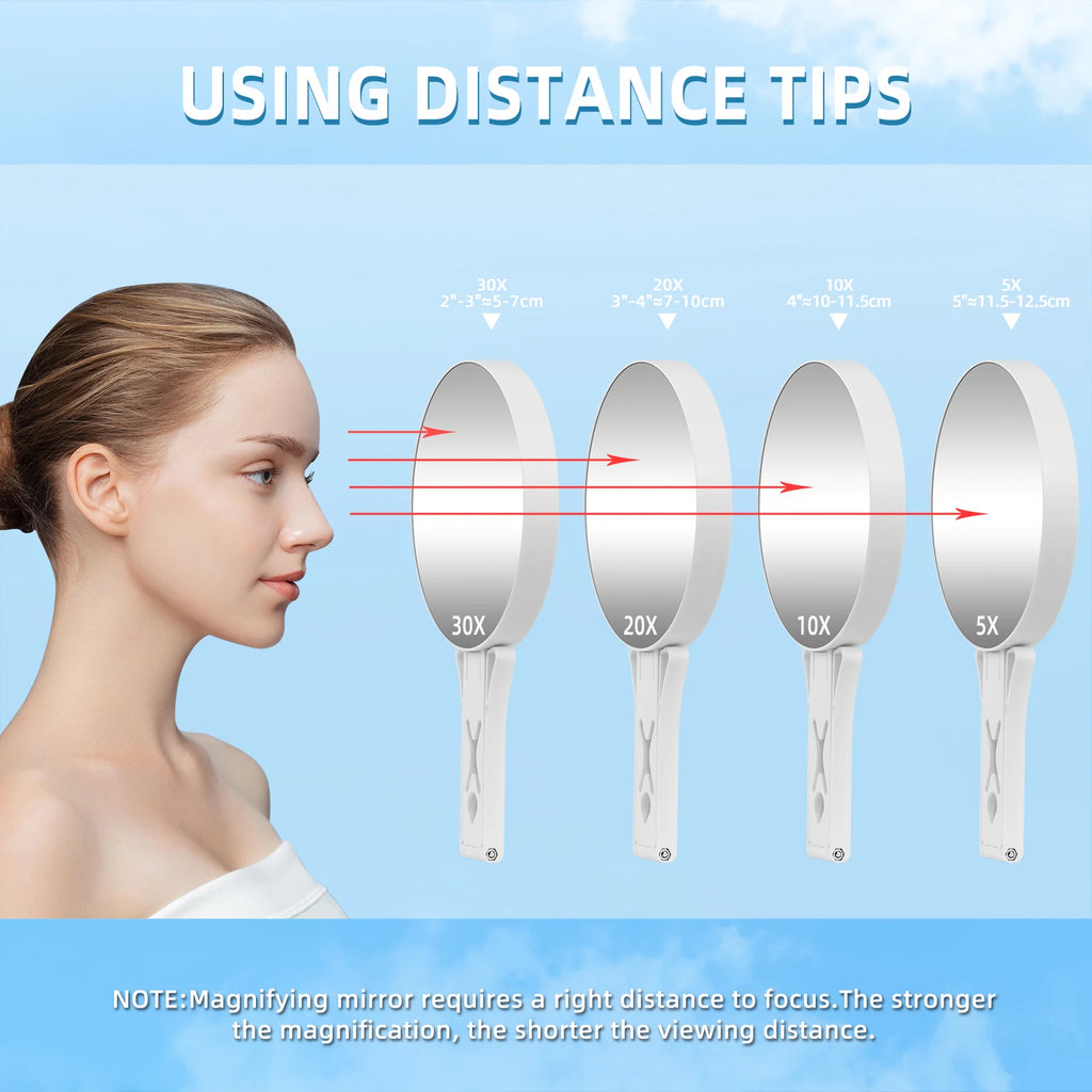 Double-Sided 1X/10X Magnifying Travel Hand Mirror with Handle Magnifying Makeup Mirror QXL