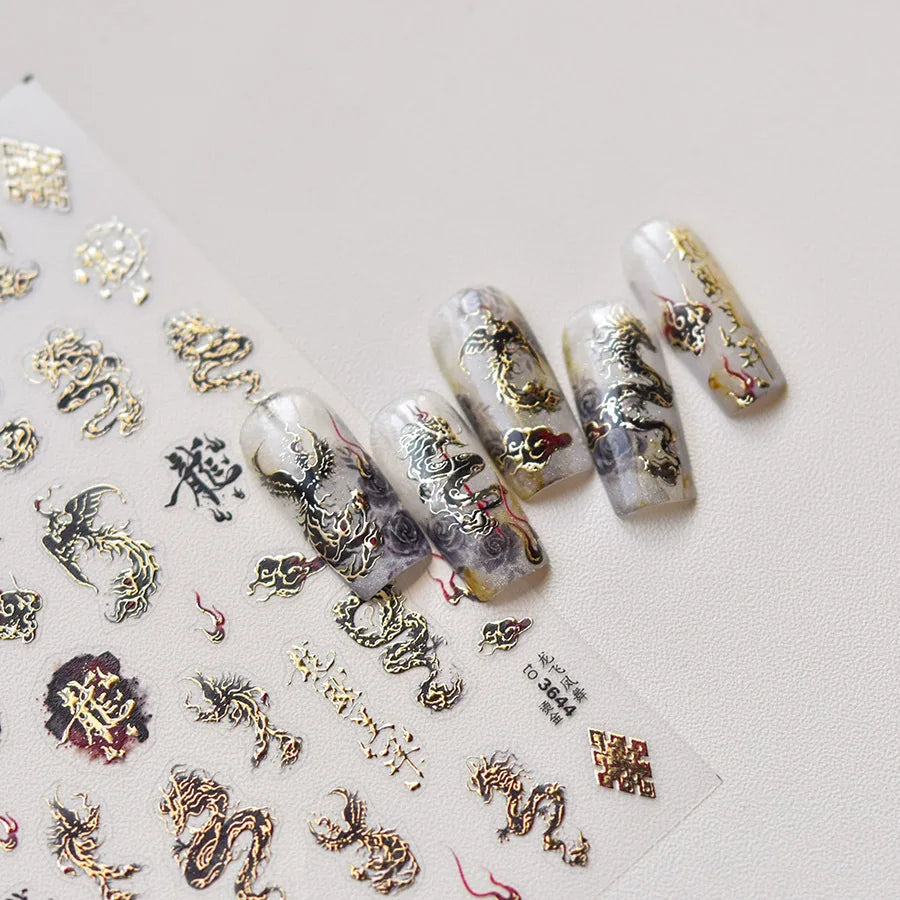 5D Chinese Dragon Nail Art Stickers – Black & White Decals Nail Art Stickers QXL