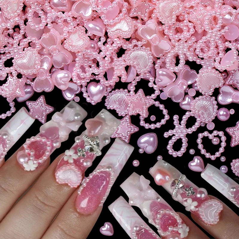 50-Pc Kawaii Nail Charms | Bowknot Heart Star Butterfly DIY Nail Art Charms QXL