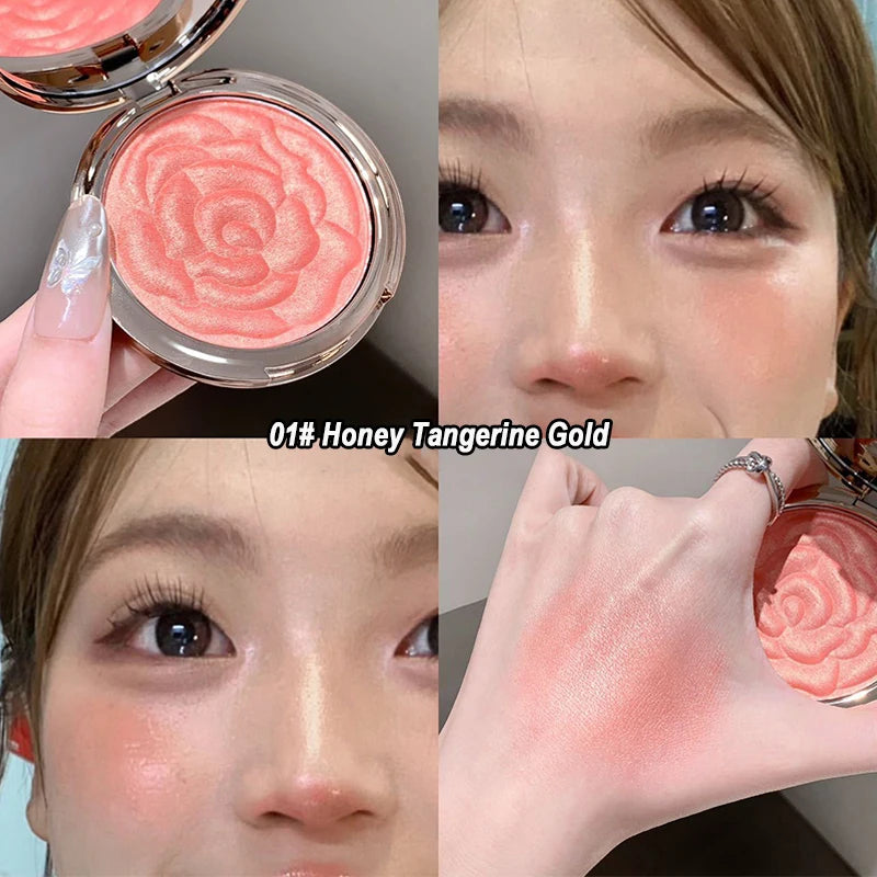 Rose Embossed Shimmer Blush Powder | Floral Pink Shades Shimmer Blush Powder QXL 01