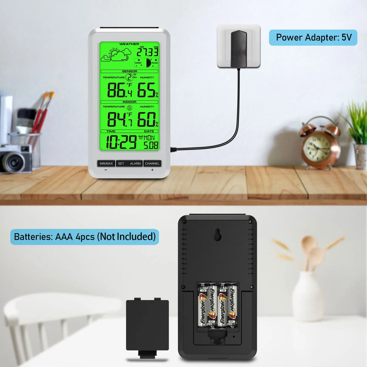 Wireless Weather Station Indoor/Outdoor Thermometer & Moon Phase Wireless Weather Station QXL