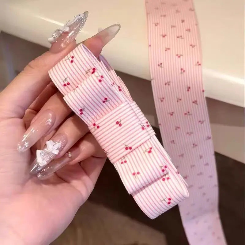 Cherry Print Bow Banana Clip | Pink Striped Ponytail Clip Hair Banana Clip QXL