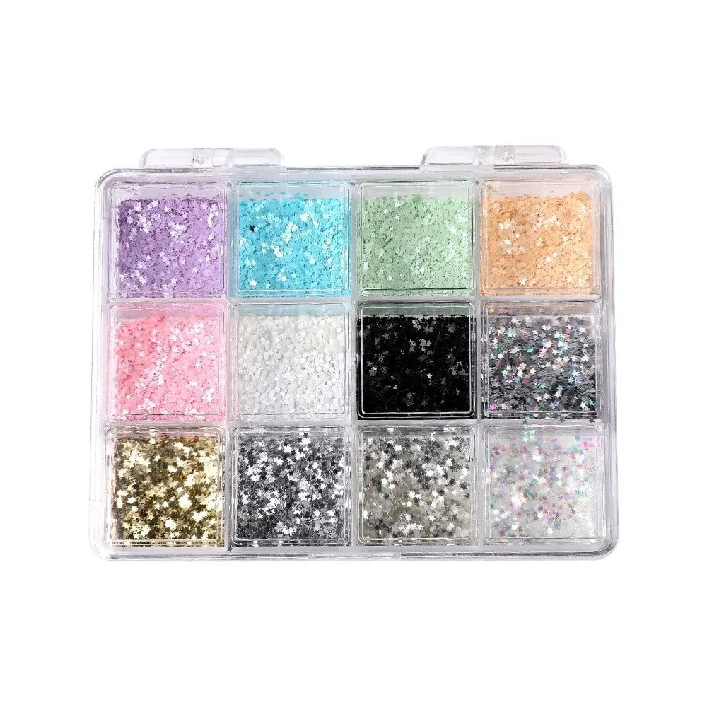 12-Grid 3D Nail Art Charms | Stars, Pearls & Aurora Flakes Nail Art Charms QXL