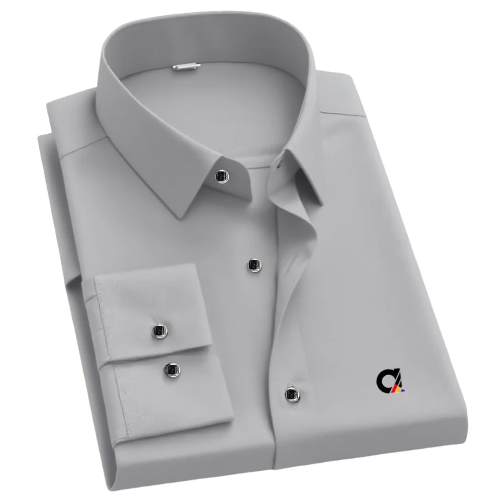 Men's Slim Fit Long Sleeve Business Casual Shirt | Word Print Business Casual Shirt QXL A 1pc Gray L