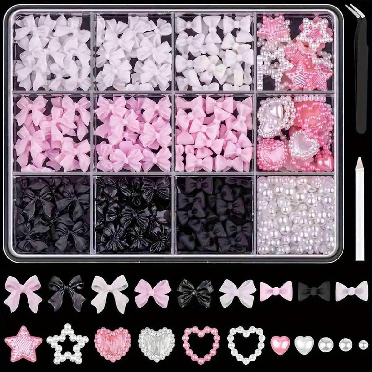 3D Resin Bow Nail Art Charms | Kawaii Rhinestone Decorations Nail Art Charms QXL