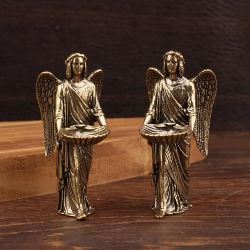 Brass Angel Statue Figurine | Mini Desktop Copper Ornament Decorative Figurine QXL