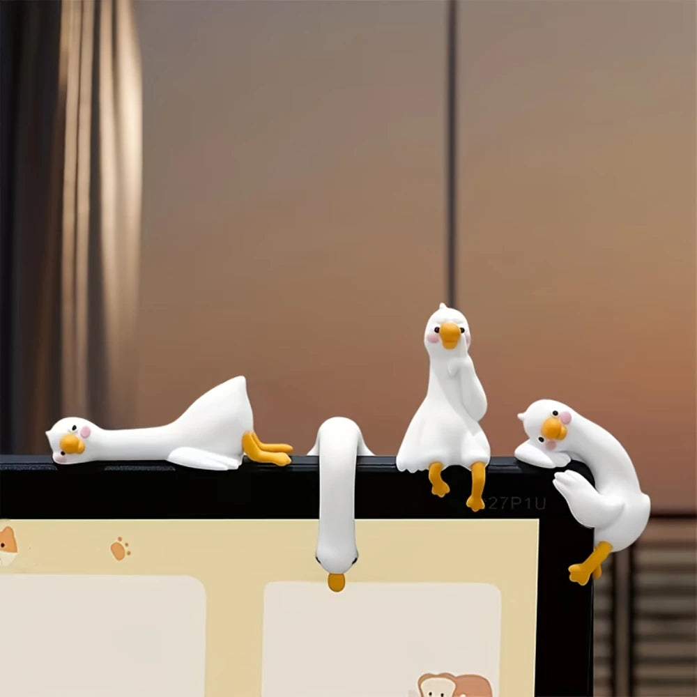 Mini White Goose Resin Figurines – Set of 4 Desk & Car Decor Resin Figurine Set QXL Random Style