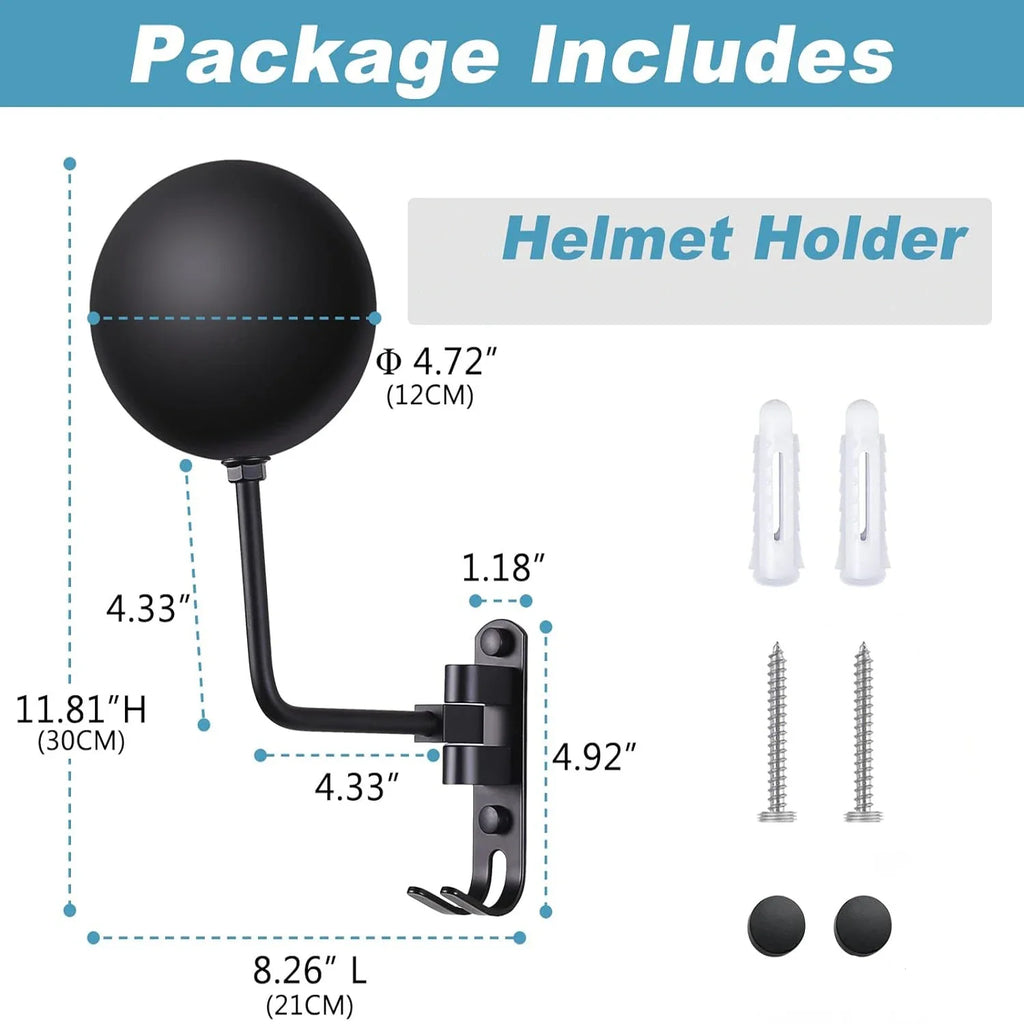 180° Rotating Helmet Wall Rack | Anti-Slip Aluminum Mount Helmet Wall Rack QXL Black-1pc