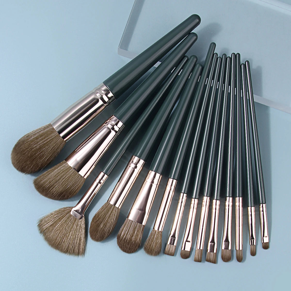 KOSSHOW 17-Pc Dark Green Makeup Brush Set & Glitter Case Makeup Brush Set QXL