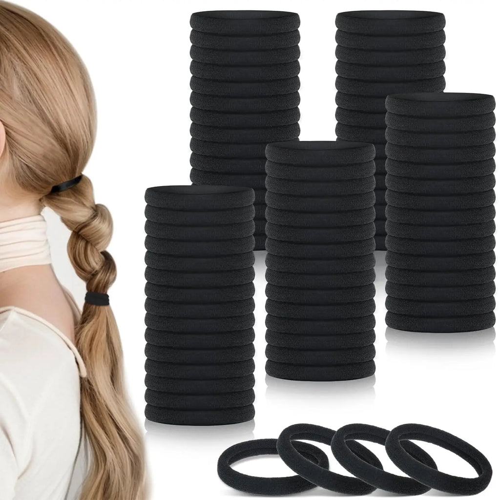 100-Pack Black Seamless Hair Ties | Nylon Elastic Ponytail Holders Elastic Hair Ties QXL Default Title