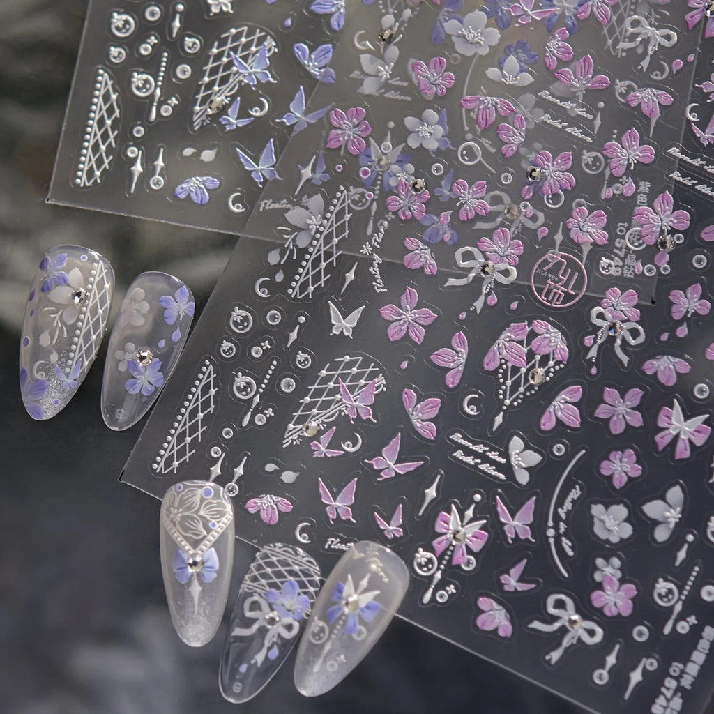 5D Nail Stickers Butterfly Lace Rhinestone Decals | NAILFYOU Nail Art Stickers QXL