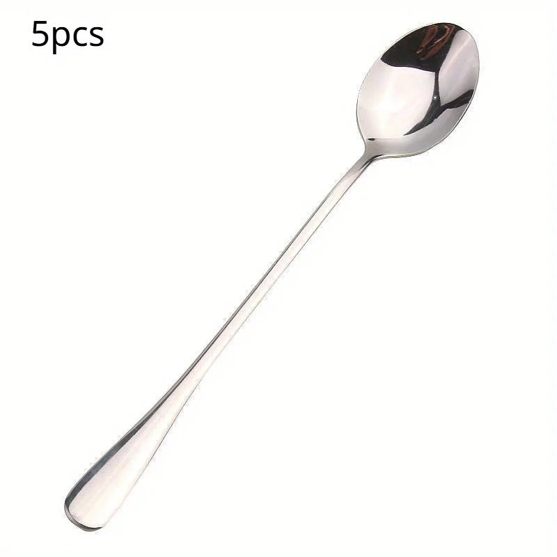 Stainless Steel Long Handle Iced Tea & Coffee Spoon Set Long Handle Spoon QXL 5pcs