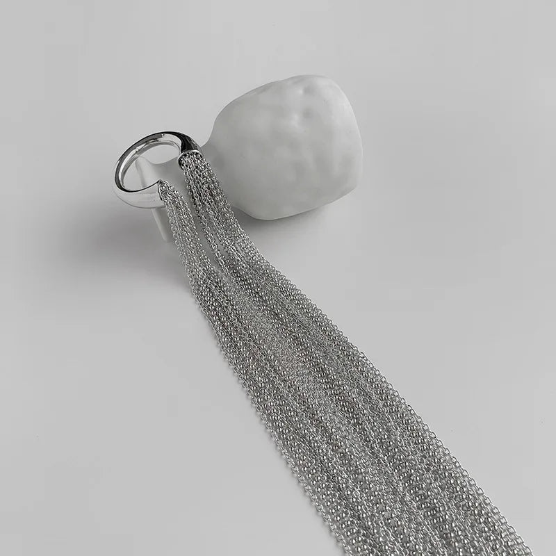 Silver Chain Tassel Hair Clip | Bridal Metal Ring Accessory Bridal Hair Clip QXL