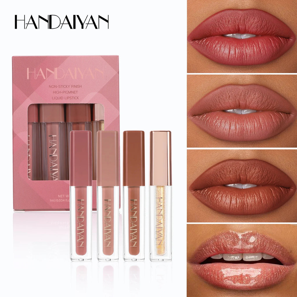 Handaiyan 4-Pc Velvet Liquid Lipstick Set | Matte & Gloss Liquid Lipstick Set QXL