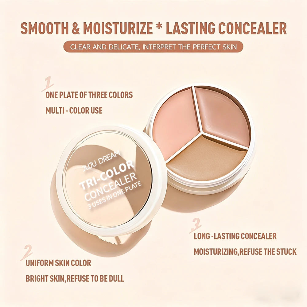 JUJU Dream Tri-Color Concealer Palette – Waterproof & Full Coverage Concealer Palette QXL