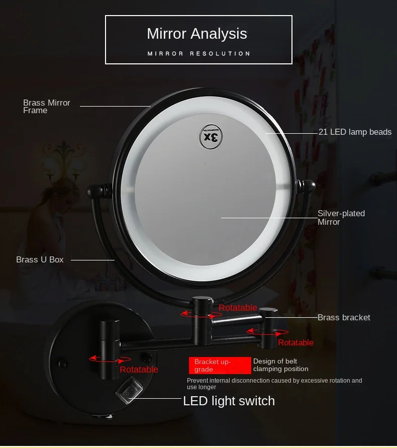 360° Wall-Mounted LED Vanity Mirror | 3x Magnifying Dimmable LED Vanity Mirror QXL