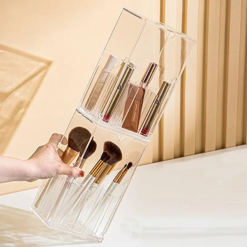 Clear Acrylic Makeup Brush Holder with Lid | Large Capacity Makeup Brush Organizer QXL