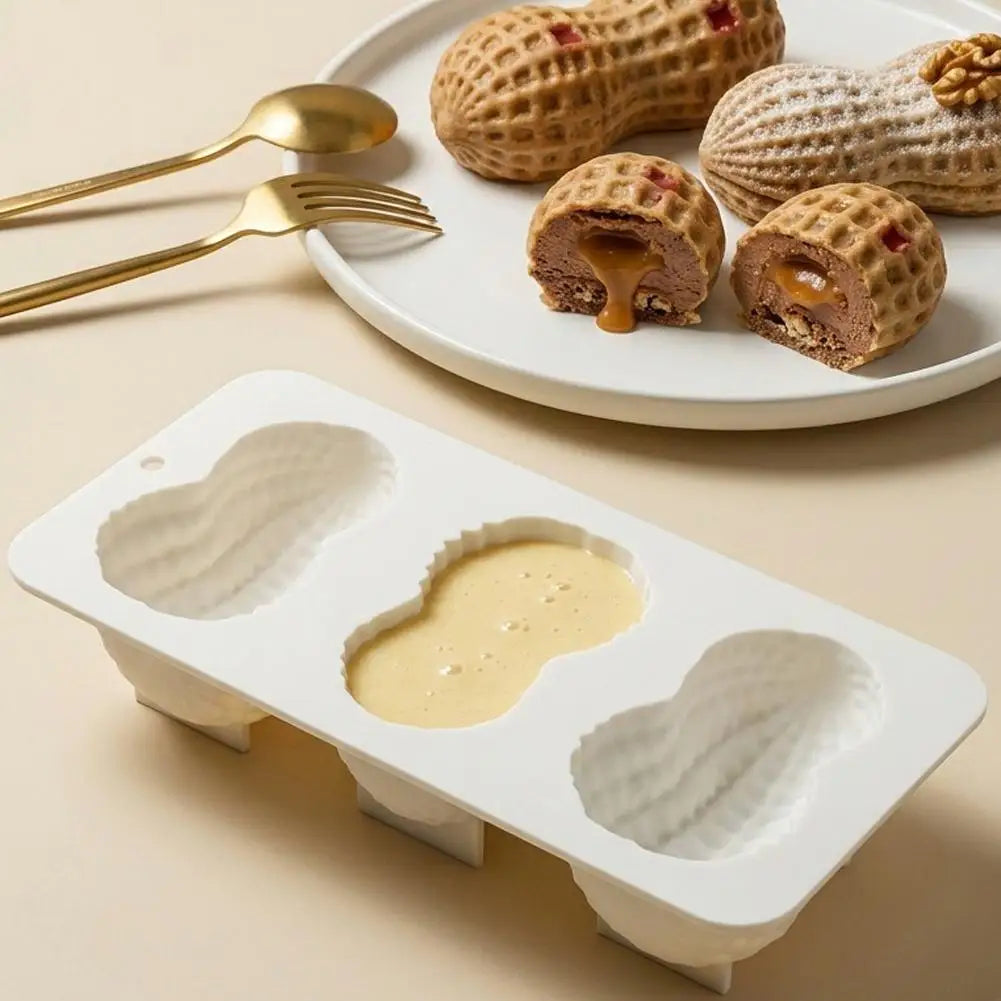 Peanut Shape Silicone Mold | 3-Cavity Mousse Cake & Dessert Silicone Baking Mold QXL