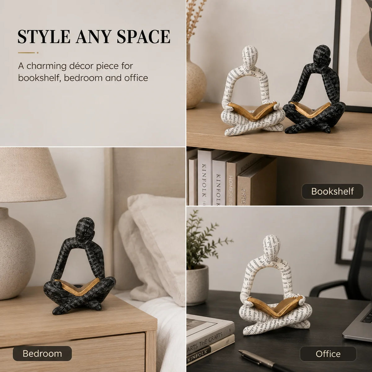 Abstract Reading Woman Resin Statue | Modern Desktop Sculpture Decorative Sculpture QXL