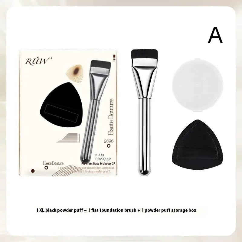 Flat Top Foundation Brush & Powder Puff Set | Makeup Tools Foundation Brush Set QXL A