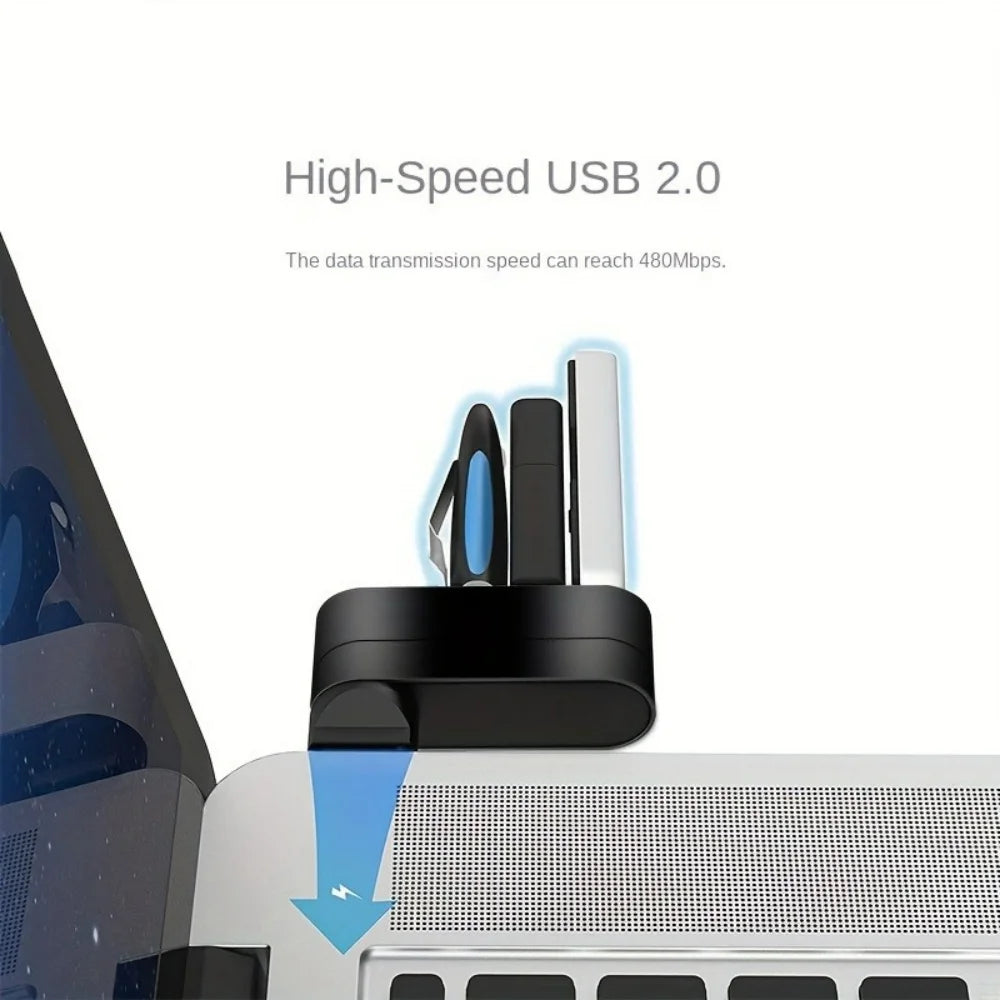 USB 2.0 Hub 3-Port 180° Rotatable Splitter Adapter | Plug & Play USB Hub QXL