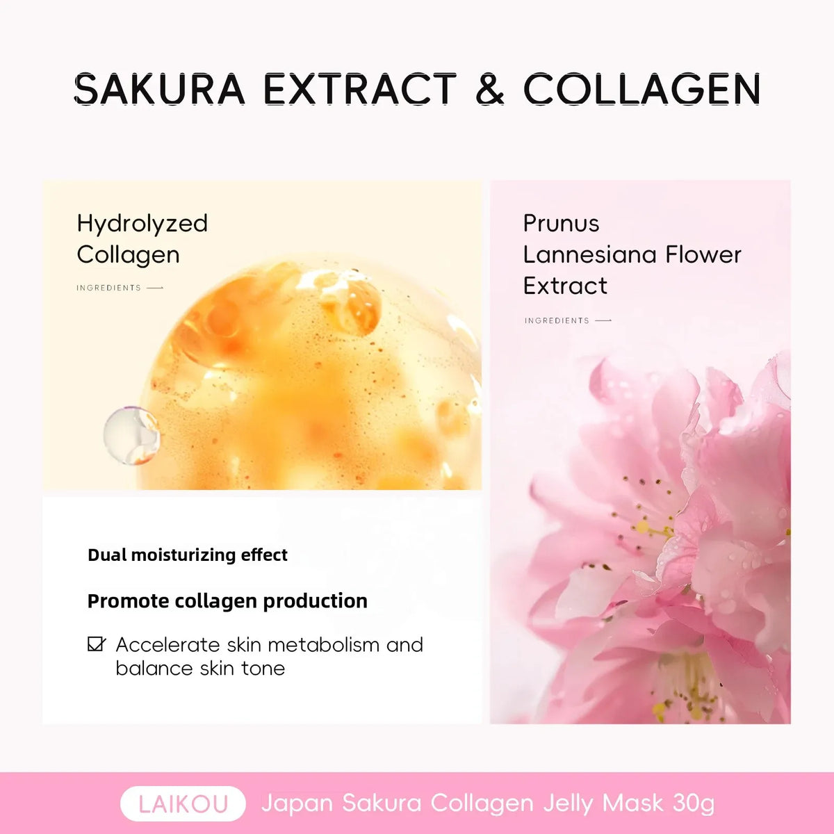 LAIKOU Sakura Collagen Jelly Mask 30g – Hydrating Gel Face Mask Collagen Gel Face Mask QXL