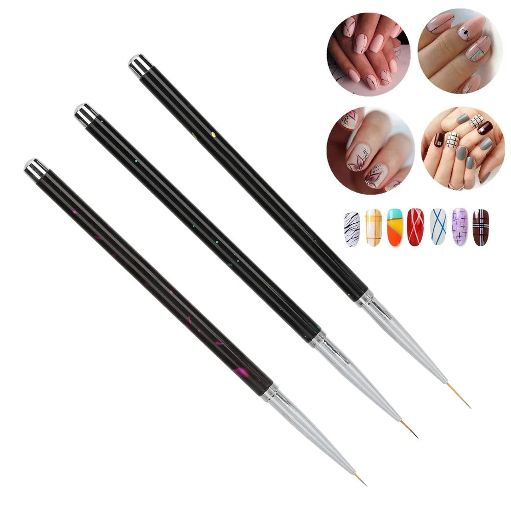 3-Piece Nail Art Liner Brush Set | Alloy Handle & Nylon Hair Nail Art Liner Brush QXL