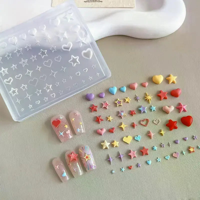 3D Silicone Nail Art Mold – Heart Star Pentagram DIY Charms Silicone Nail Mold QXL