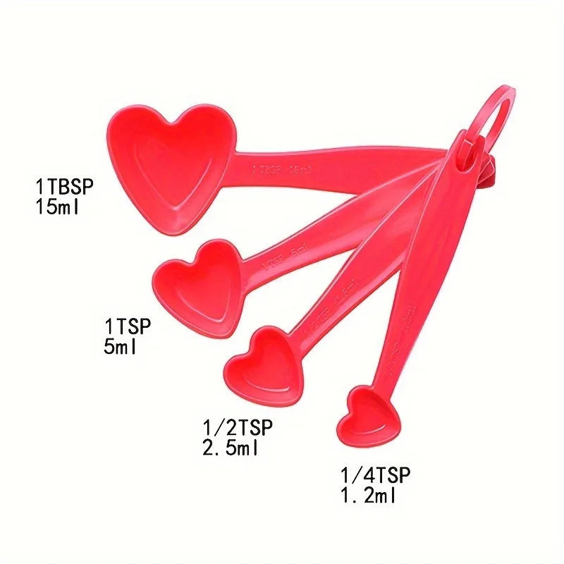 4-Piece Heart Shaped Measuring Cups & Spoon Set Measuring Cup Set QXL B