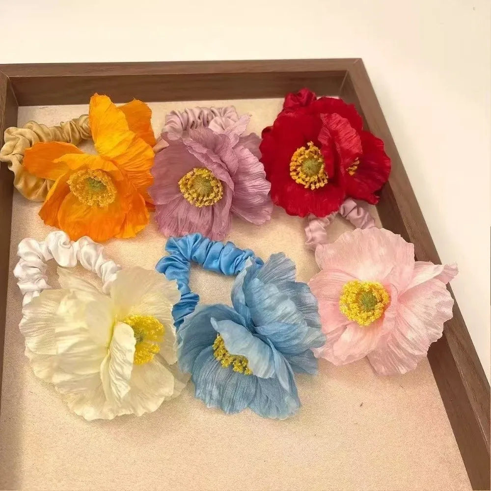 Bohemian Artificial Flower Hair Tie | Floral Ponytail Elastic Floral Hair Tie QXL