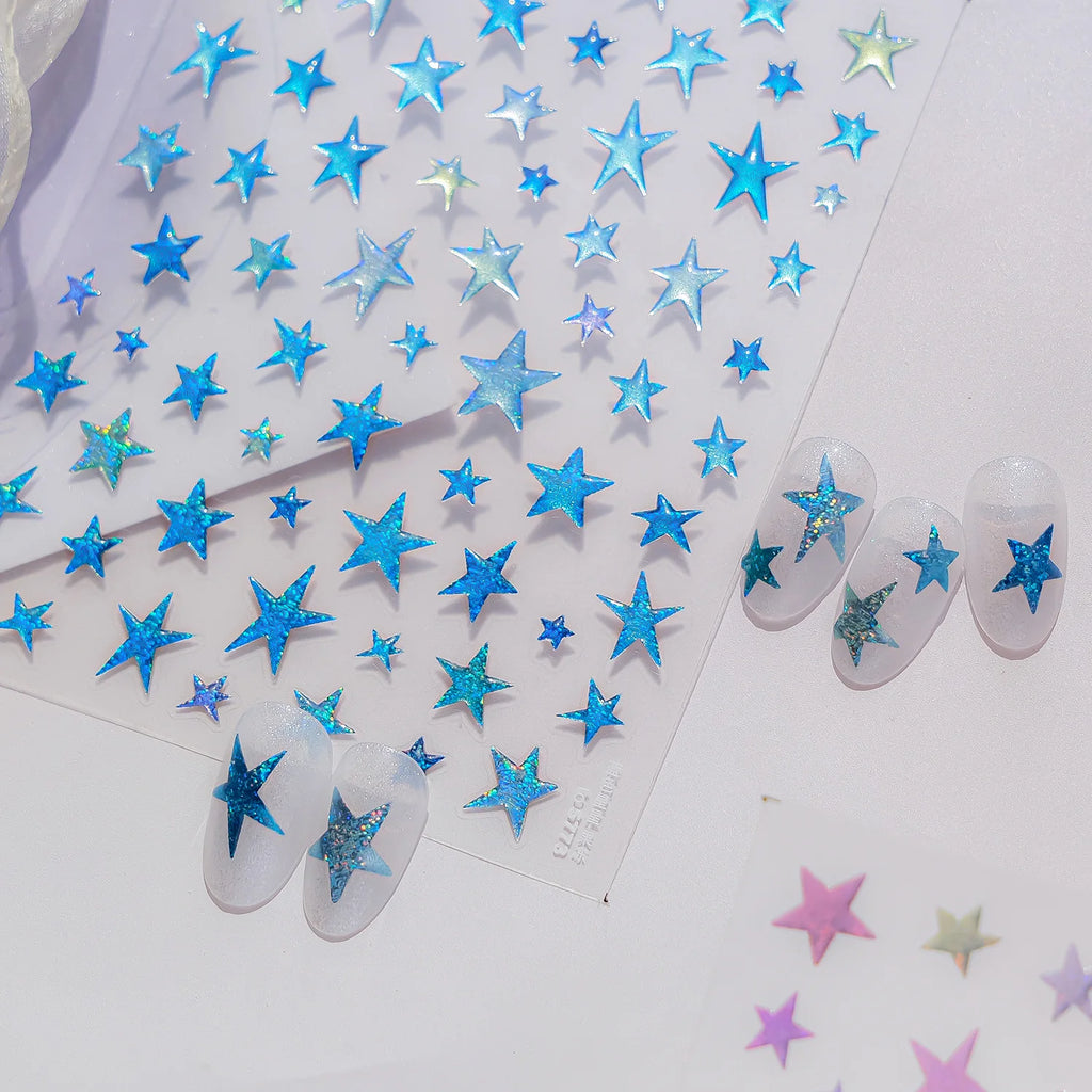 Kawaii Glitter Jelly Star Nail Stickers – Gradient Self-Adhesive Nail Art Stickers QXL