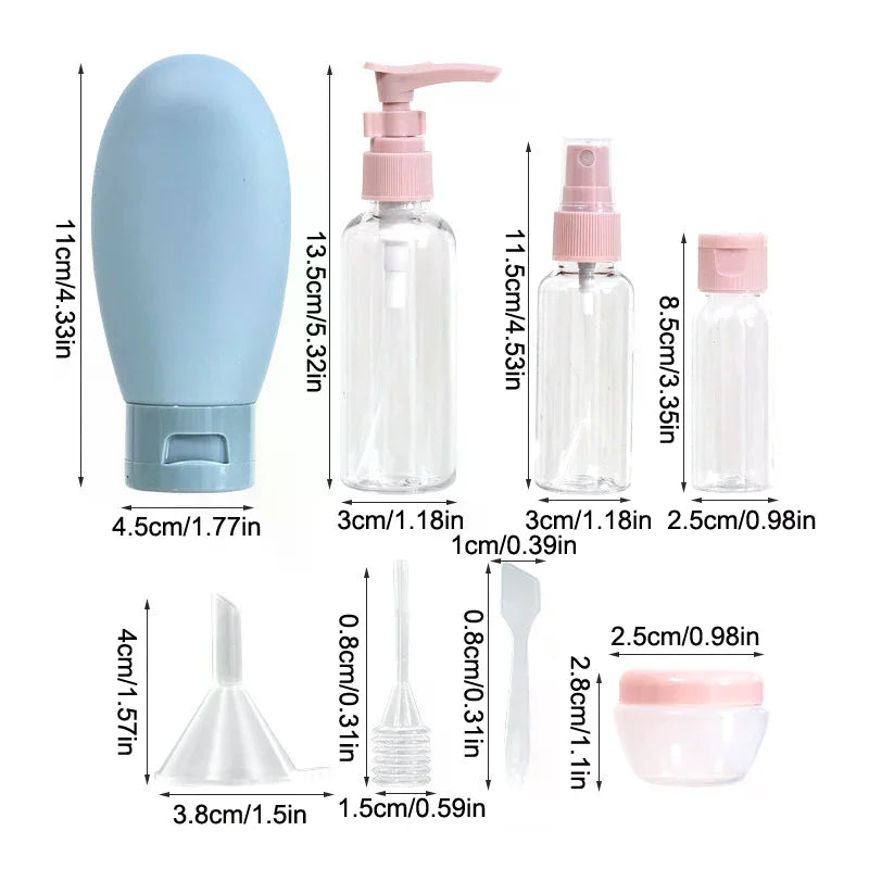 11-Piece Travel Refillable Bottle Set | Cosmetic Toiletry Kit Travel Bottle Set QXL
