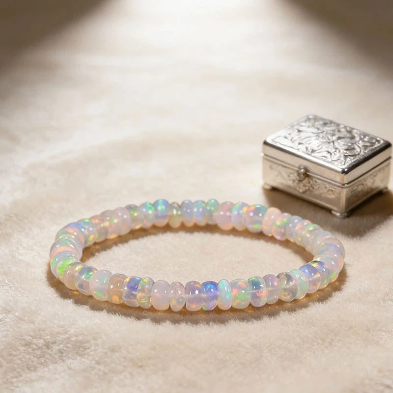 Opal Crystal Stretch Bracelet | 8mm Natural Stone Beads Women Stone Bead Bracelet QXL