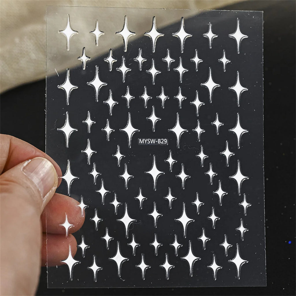 5-Pack 3D Holographic Star Nail Stickers – Gold & Silver Decals 3D Nail Art Stickers QXL