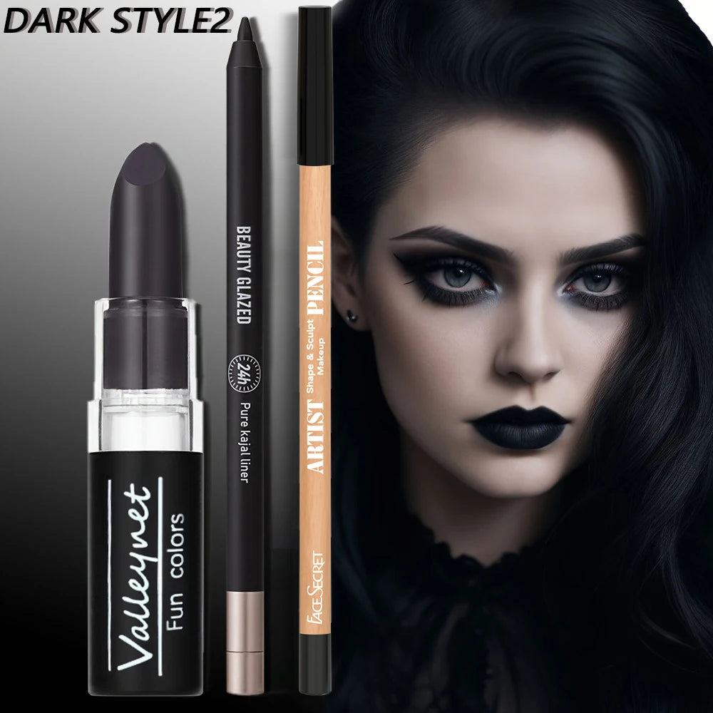 Dark Punk 3-Piece Makeup Set | Matte Black Lipstick & Eyeliner Makeup Set QXL Dark Set2