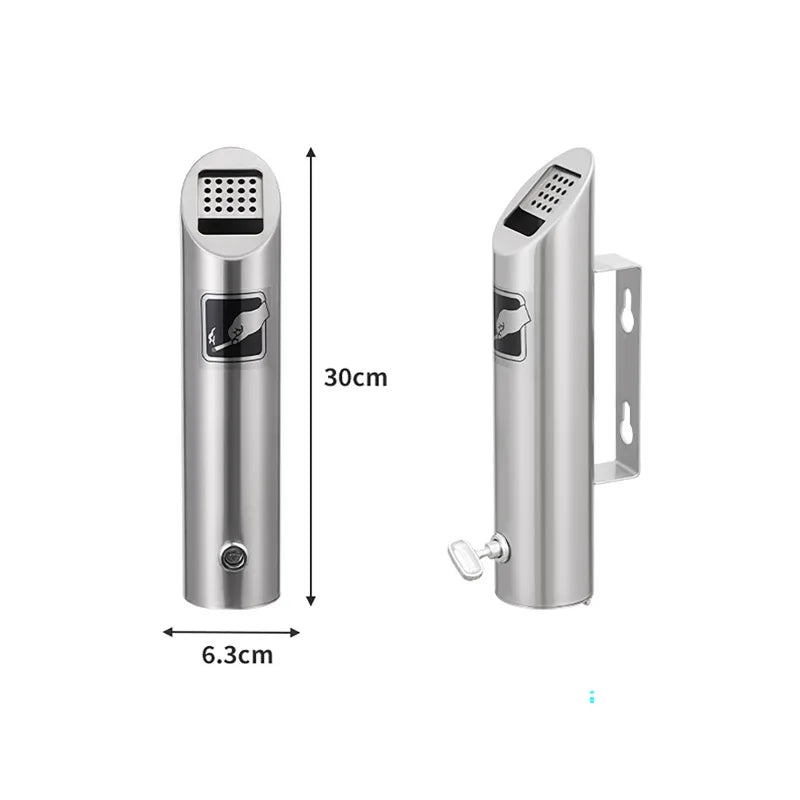 Wall-Mounted Stainless Steel Ashtray with Lock | Outdoor Ash Bin Wall-Mounted Ashtray QXL