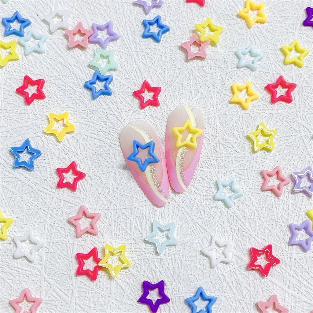 20-Pack 3D Macaron Star Resin Nail Charms | Kawaii Hollow DIY Resin Nail Charms QXL