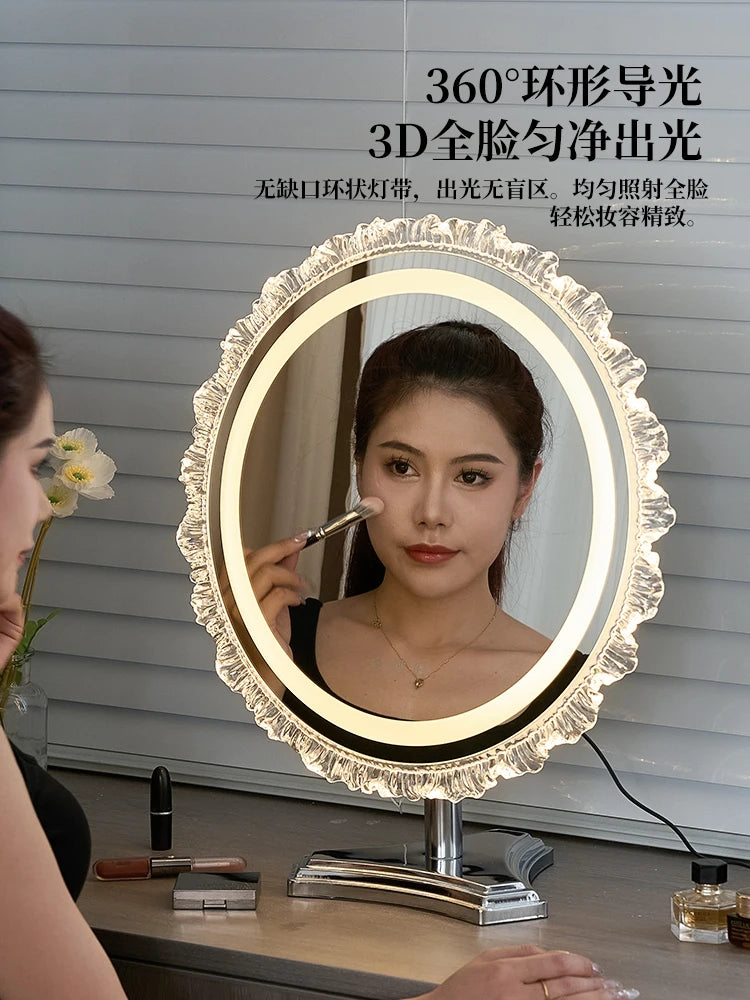LED Lighted Desktop Vanity Mirror | Touch Control Rotating LED Vanity Mirror QXL