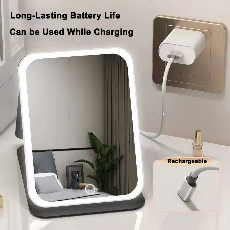 LED Vanity Mirror 3 Color Lights | Foldable USB Rechargeable LED Vanity Mirror QXL