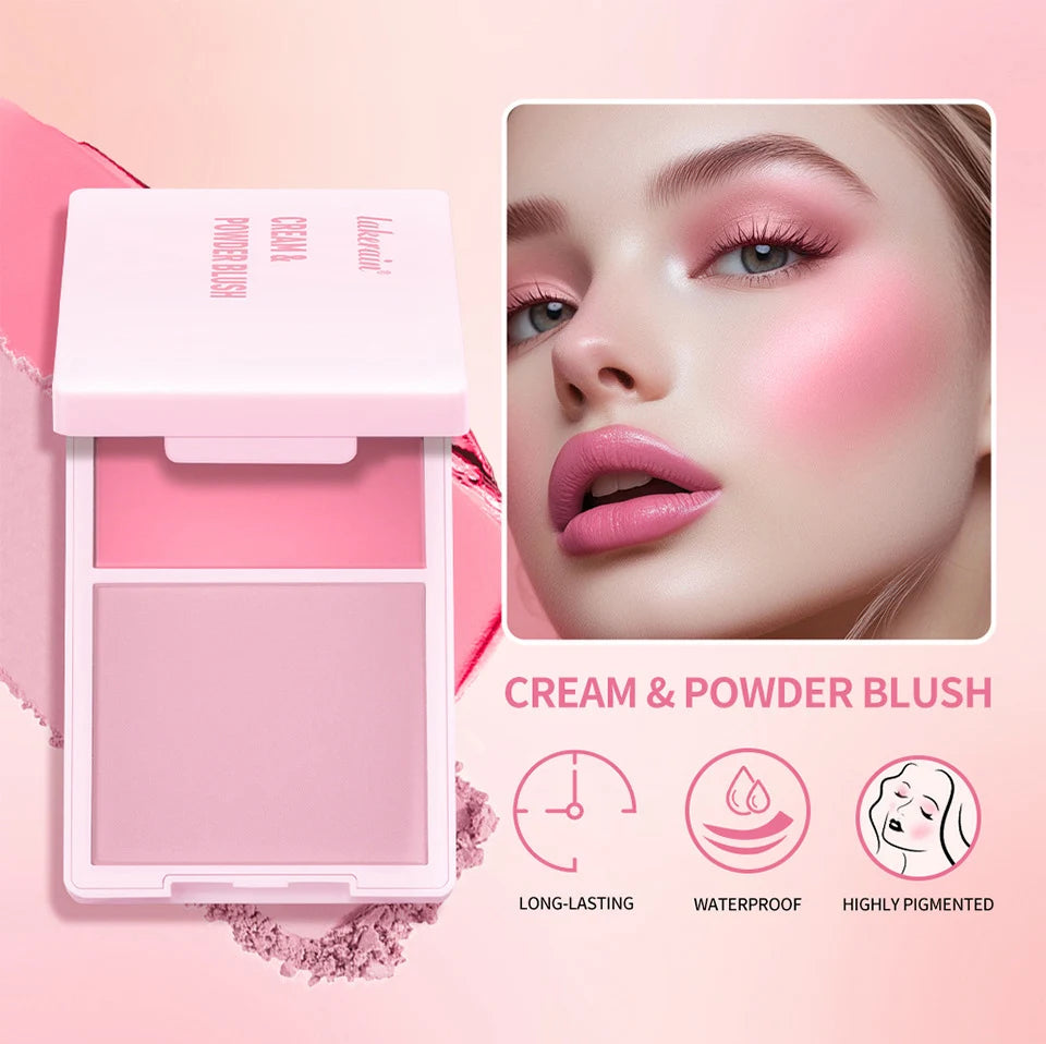 2-in-1 Cream & Powder Blush | Matte, 5 Shades, Waterproof Cream Powder Blush QXL