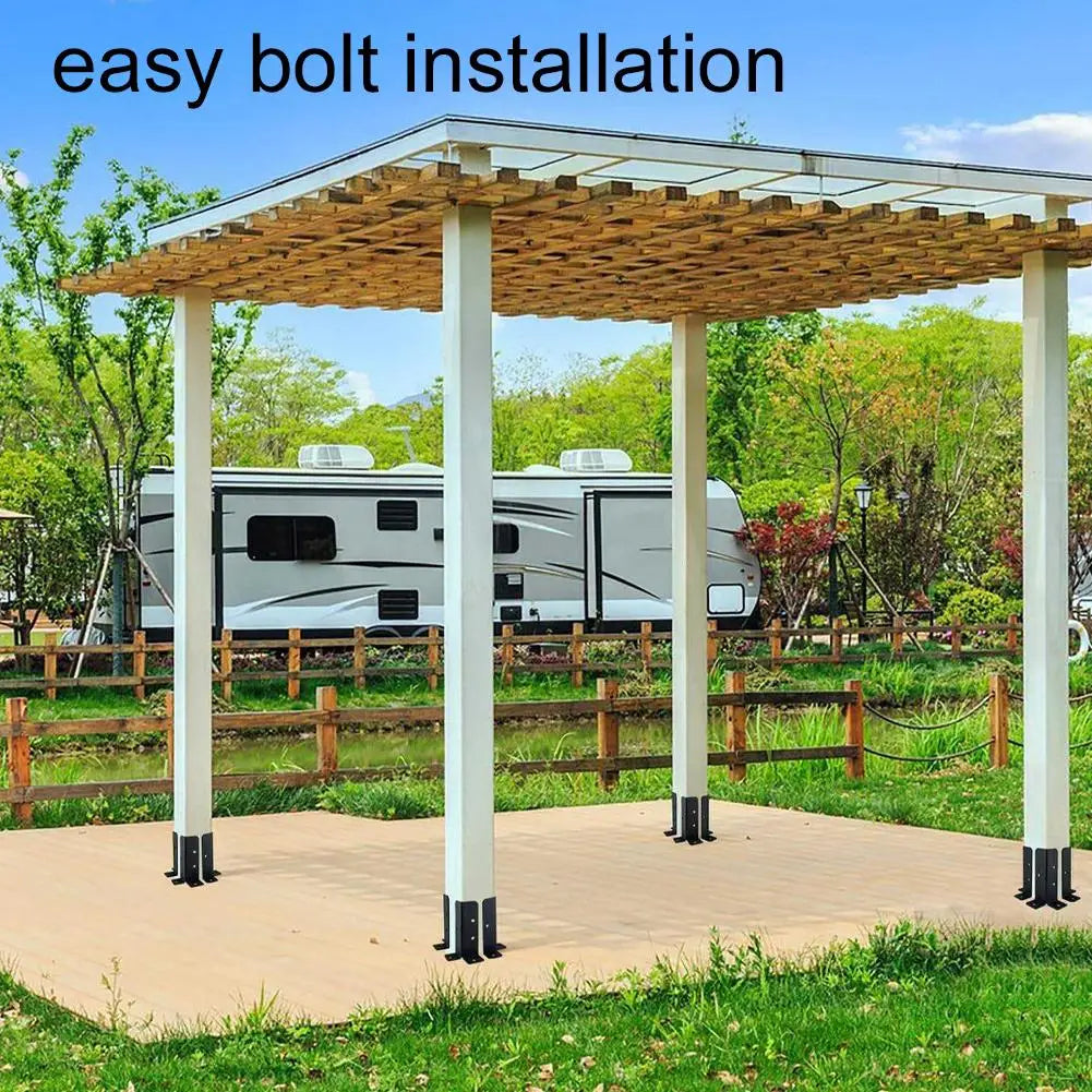 2-Pack 90° Corner Post Brackets | Black Galvanized Steel Fence Corner Post Brackets QXL