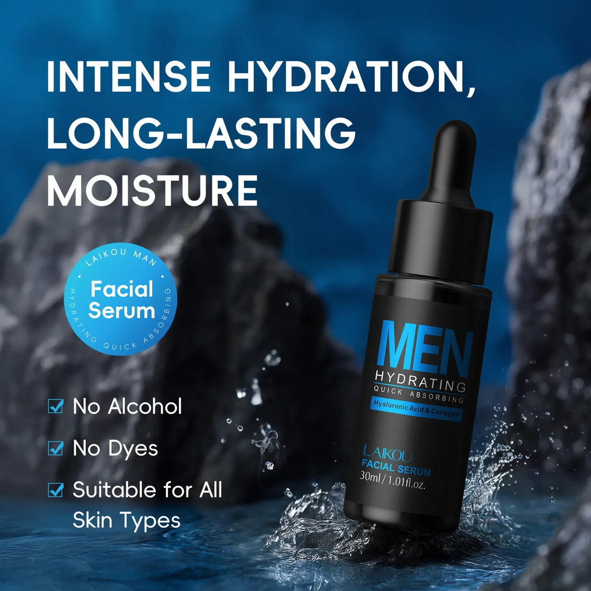 LAIKOU Men's Hyaluronic Acid Facial Serum 30ml – Hydrating Men's Facial Serum QXL